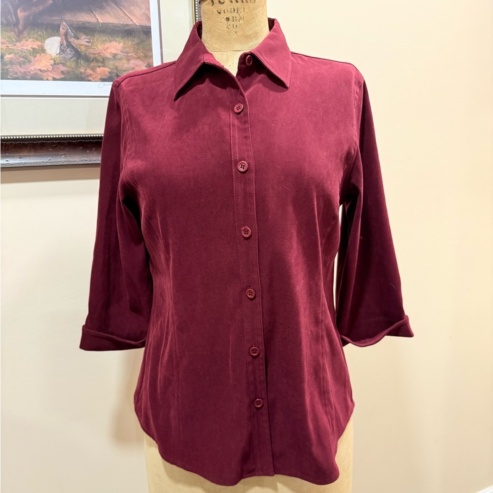 Talbots Women's Burgundy Button-Up Top